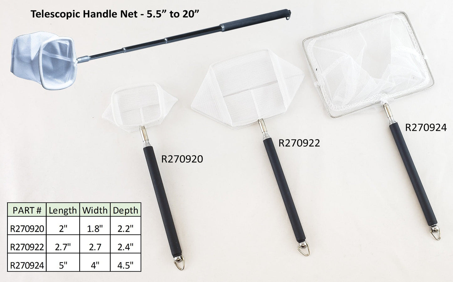 Lifeguard Aquatics 2" x 1.8" Square Aquarium Net with Aluminum Telescopic Rubber Coated Handle - The Pet Source