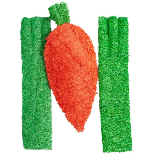 A & E Cages Nibbles Small Animal Loofah Chew Toy Carrot & Celery - The Pet Source