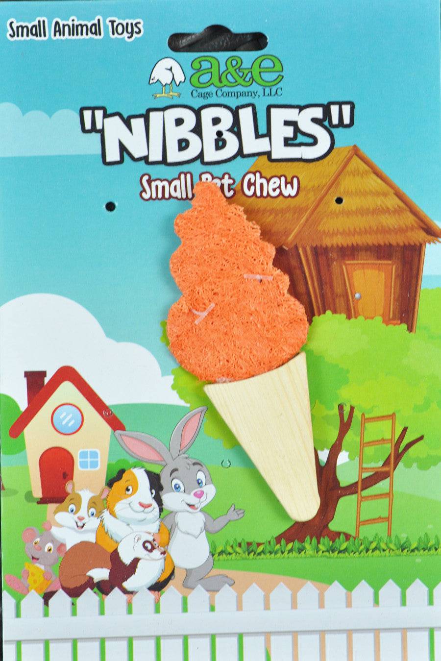 A & E Cages Nibbles Small Animal Loofah Chew Toy Ice Cream Cone - The Pet Source