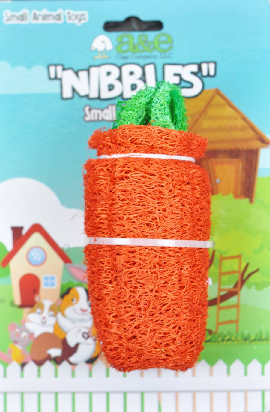 A & E Cages Nibbles Small Animal Loofah Chew Toy Large Carrot - The Pet Source