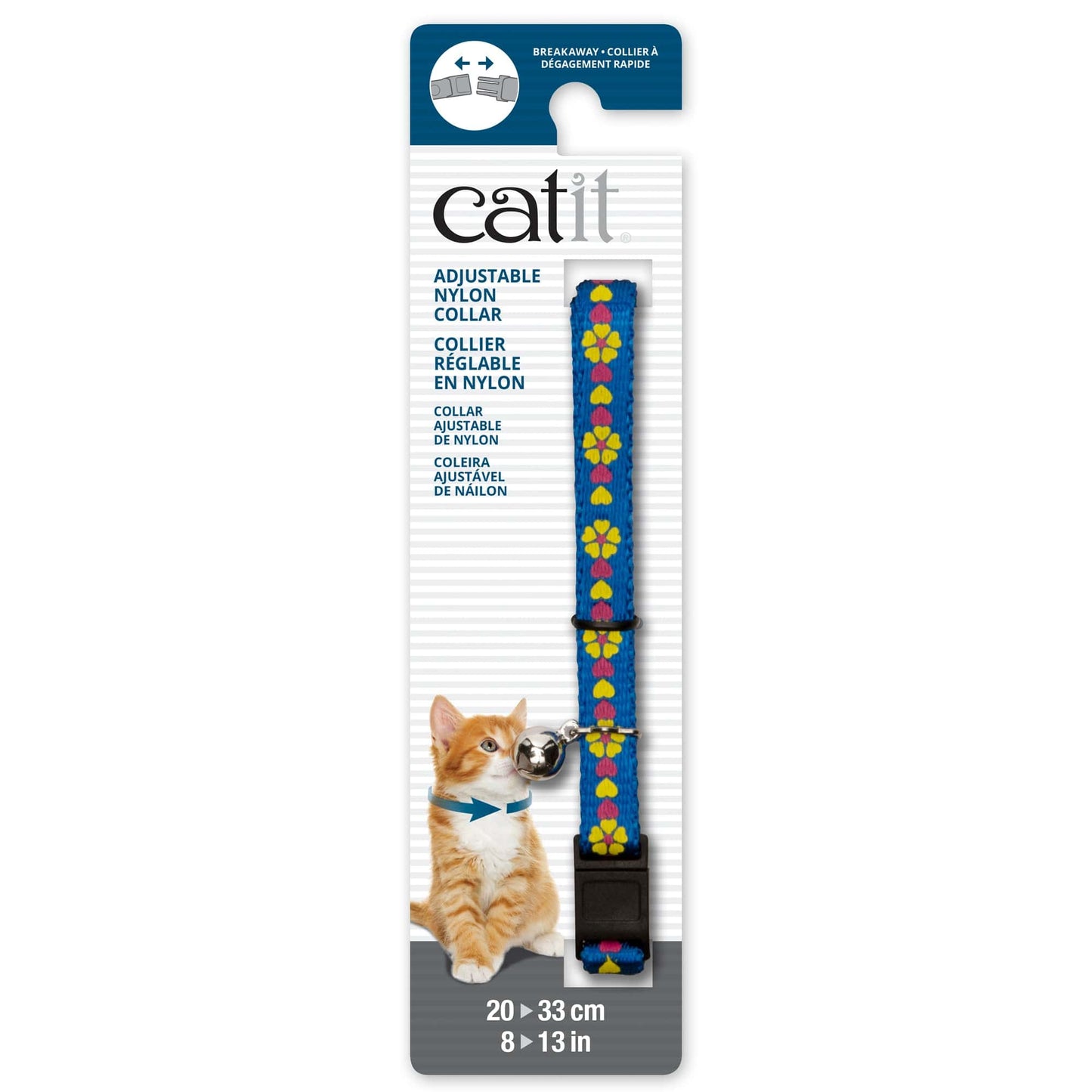 Catit Adjustable Breakaway Nylon Collar - Blue with Flowers - 8-13in - The Pet Source
