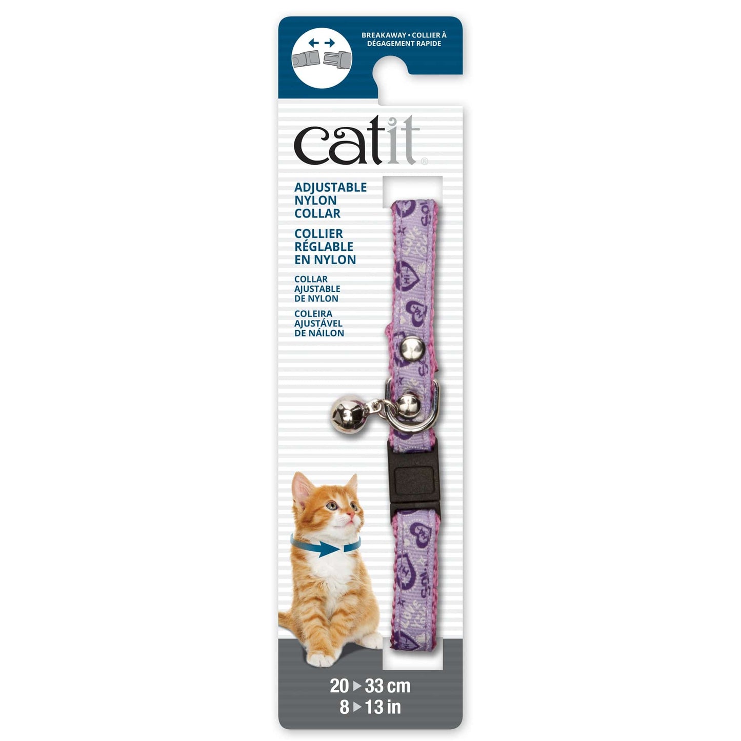 Catit Adjustable Breakaway Nylon Collar with Rivets - Pink with Purple Hearts - 8-13in - The Pet Source