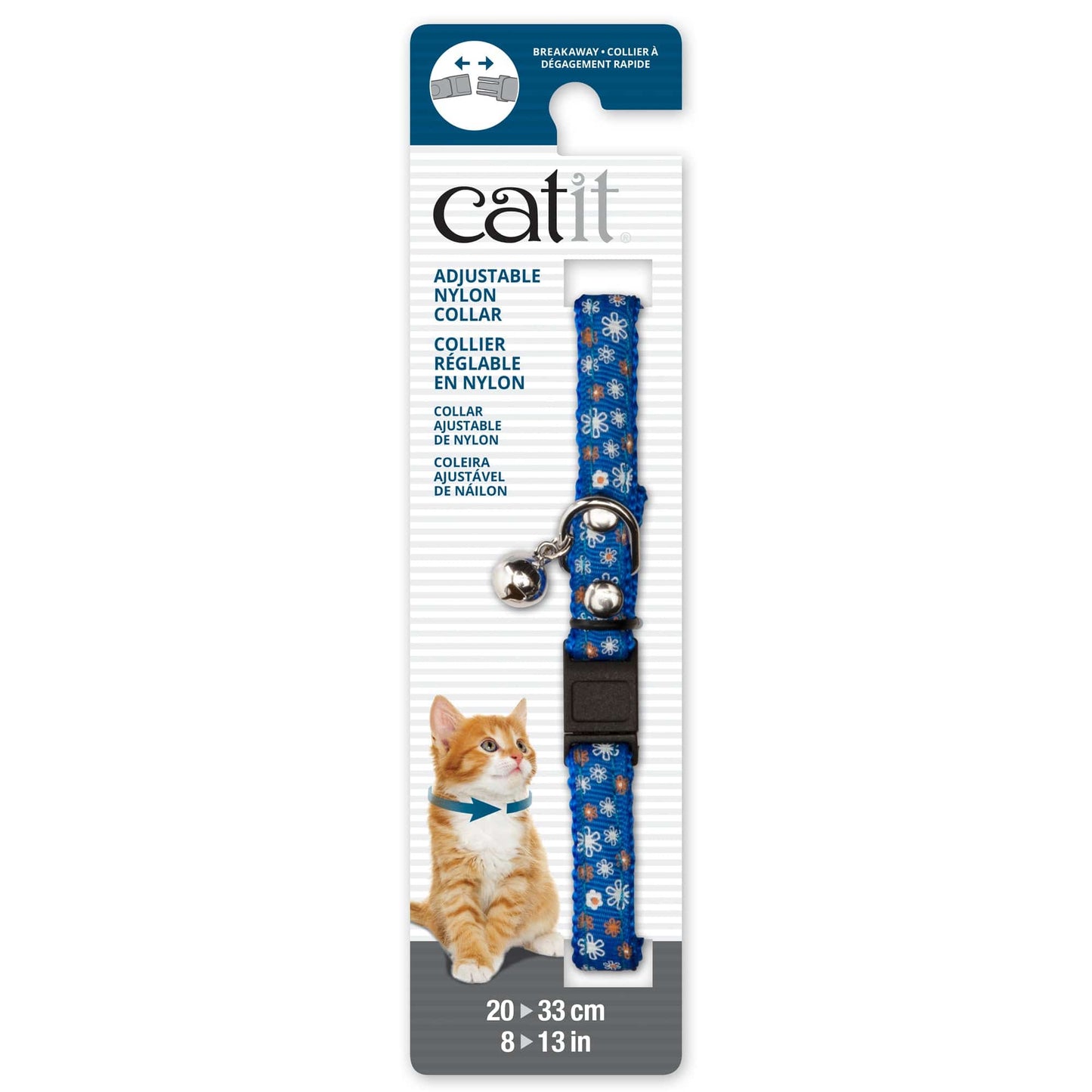 Catit Adjustable Breakaway Nylon Collar with Rivets - Blue with Flowers - 8-13in - The Pet Source