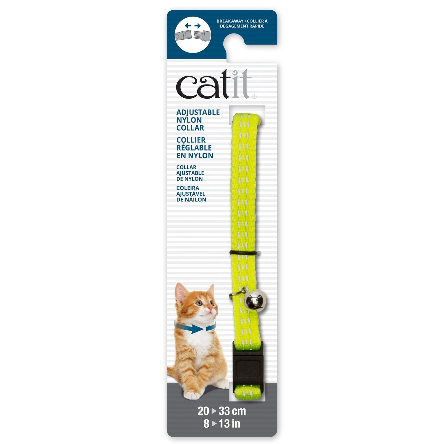 Catit Adjustable Breakaway Nylon Collar - Reflective Yellow - 8-13in - The Pet Source