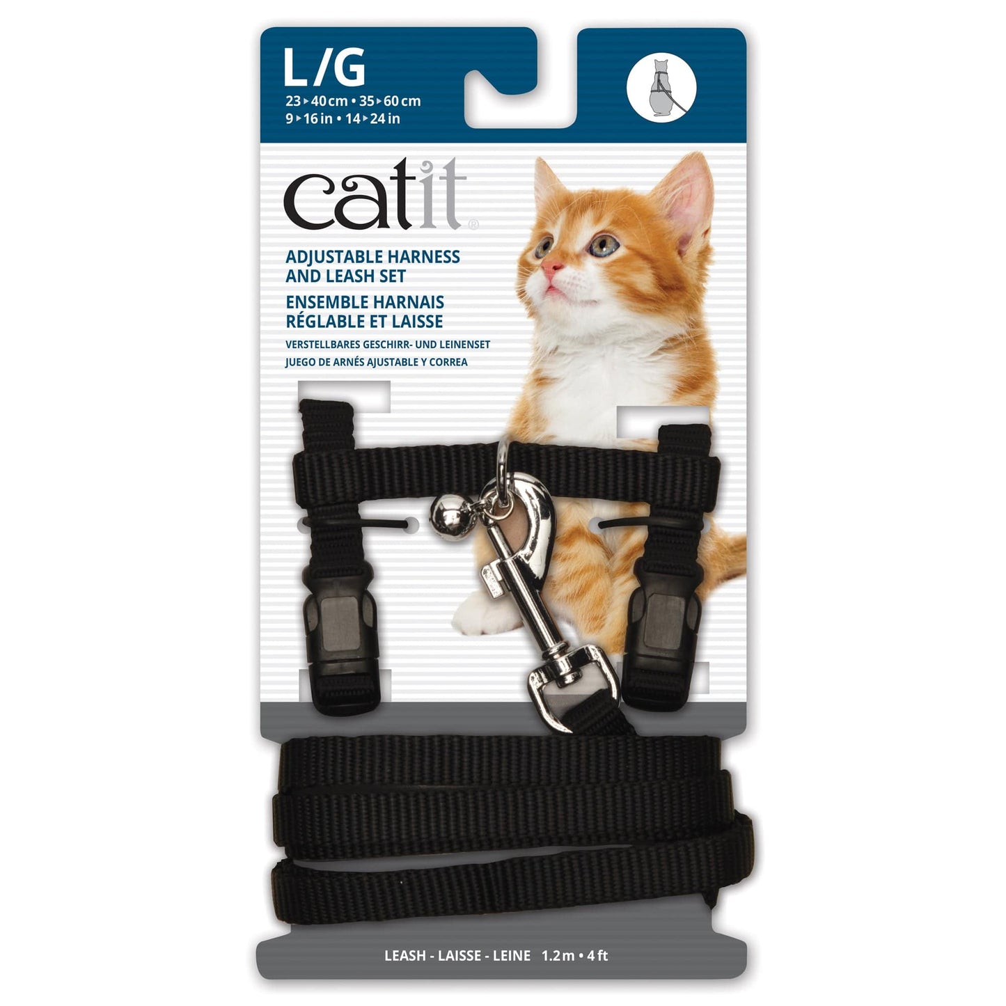 Catit Adjustable Nylon Harness & Leash Set - Black - Large - The Pet Source