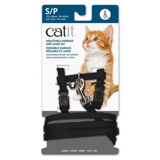 Catit Adjustable Nylon Harness & Leash Set - Black - Small - The Pet Source