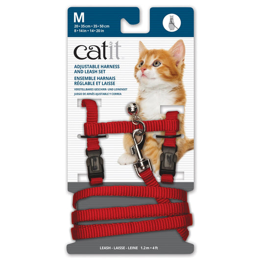 Catit Adjustable Nylon Harness & Leash Set - Red - Medium - The Pet Source