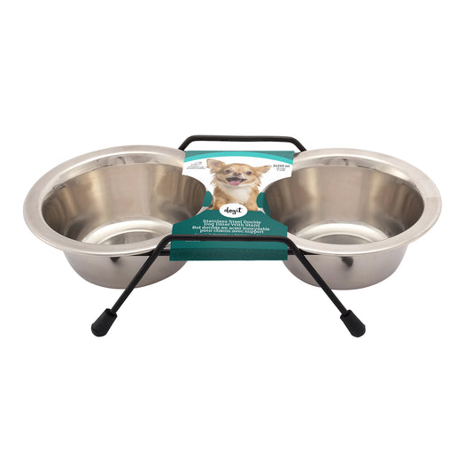 Dogit Stainless Steel Double Dog Diner - Mini - 2 x 250ml Bowls and Stand - The Pet Source