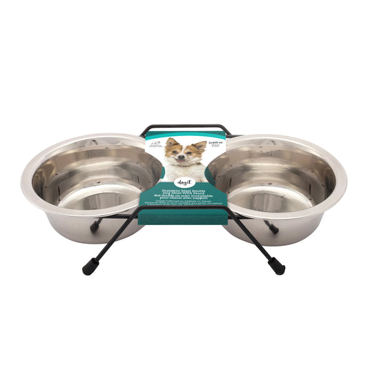 Dogit Stainless Steel Double Dog Diner - Small - 2 x 400ml Bowls and Stand - The Pet Source