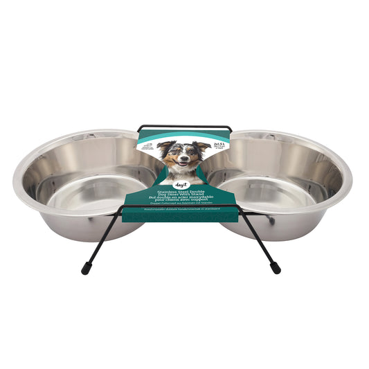 Dogit Stainless Steel Double Dog Diner - Large - 2 x 1.5L Bowls and Stand - The Pet Source