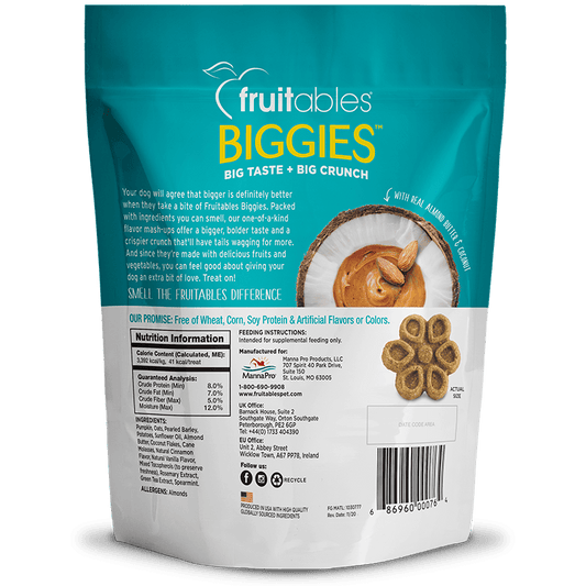 Fruitables Biggies Almond Butter & Coconut Dog Treats - 16 oz - The Pet Source