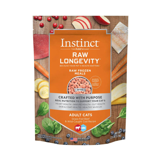 Instinct Raw Longevity Frozen Bites Grass-Fed Beef & Wild-Caught Cod Cat Food - 2.5lb - The Pet Source