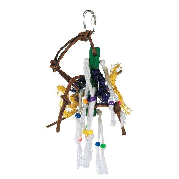 Living World Junglewood Bird Toy - Wood Peg with Ropes - Leather Strips and Beads - Small - The Pet Source