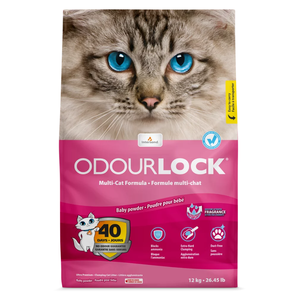 OdourLock Baby Powder Scent Premium Cat Litter - 12kg - The Pet Source