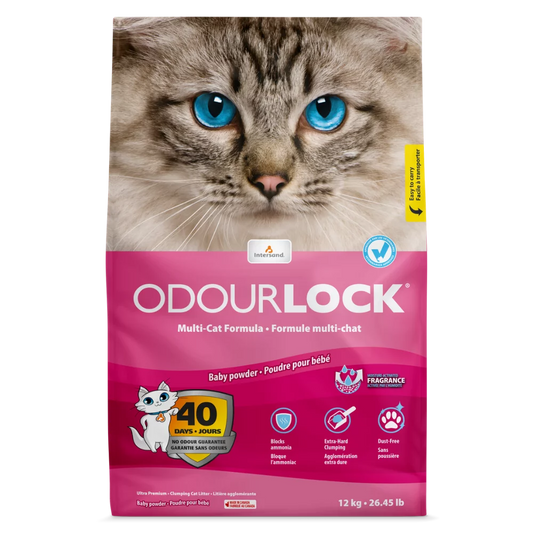 OdourLock Baby Powder Scent Premium Cat Litter - 12kg - The Pet Source