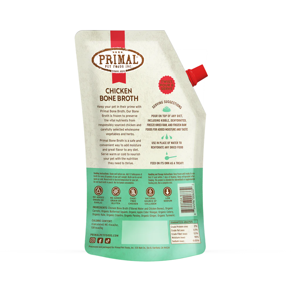 Primal Frozen Bone Broth Chicken Recipe for Cats & Dogs - 20oz - The Pet Source