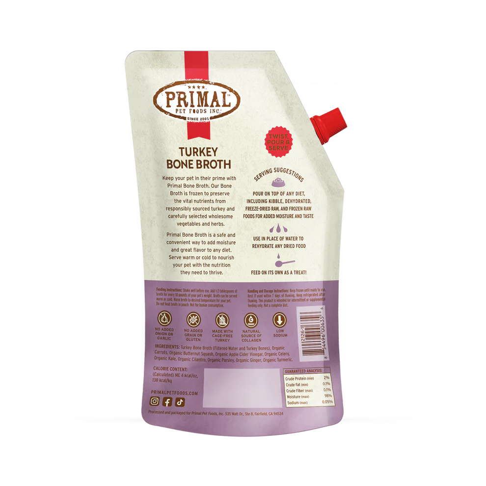 Primal Frozen Bone Broth Turkey Recipe for Cats & Dogs - 20oz - The Pet Source