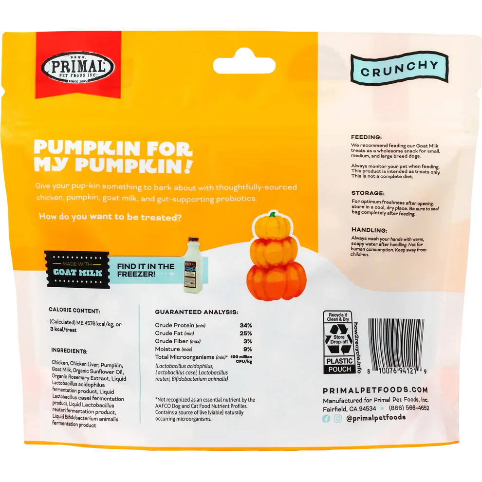 Primal Freeze Dried Raw Dog Treats Pumpkin for My Pumpkin Chicken, Pumpkin & Goat Milk - 2oz - The Pet Source