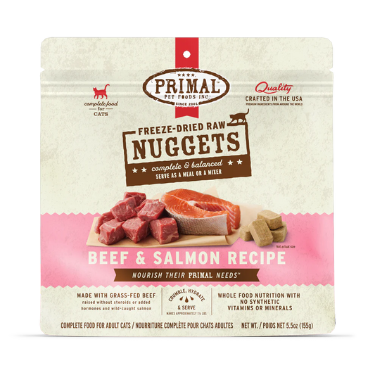 Primal Freeze Dried Raw Nuggets Cat Food Beef & Salmon Recipe - 14oz - The Pet Source