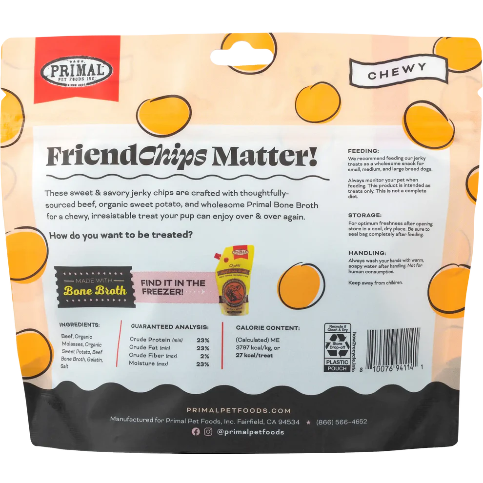 Primal FriendChips Matter Jerky Treats for Dogs Beef Recipe - 4oz - The Pet Source