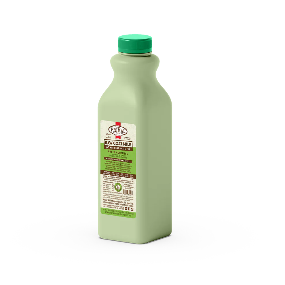 Primal Frozen Raw Goat Milk Green Goodness Recipe for Cats & Dogs - 32oz - The Pet Source
