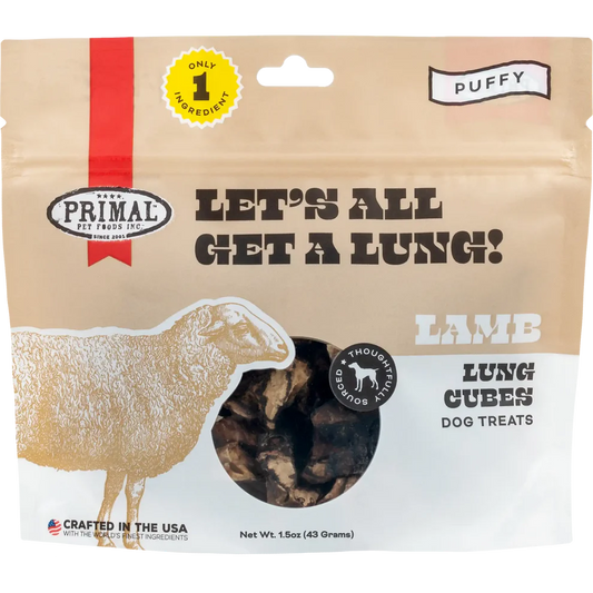 Primal Let’s All Get a Lung Dehydrated Dog Treats Lamb Recipe - 1.5oz - The Pet Source