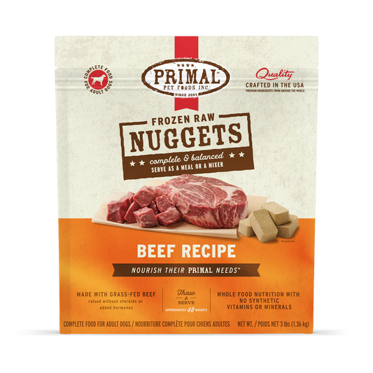 Primal Nuggets Beef Recipe Raw Frozen Dog Food - 3lb - The Pet Source