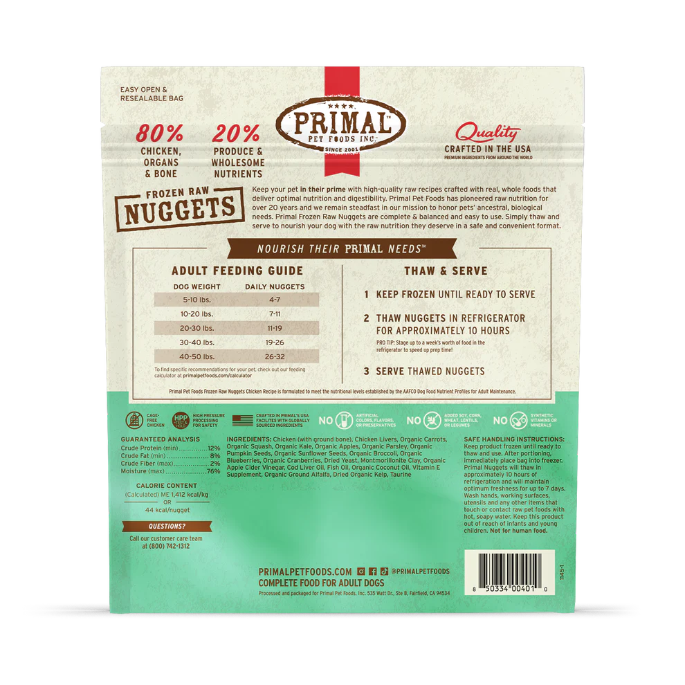 Primal Nuggets Chicken Recipe Raw Frozen Dog Food - 3lb - The Pet Source
