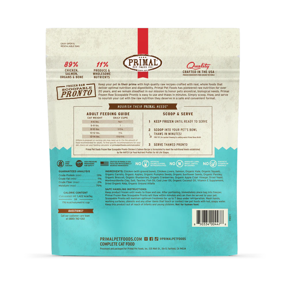 Primal Scoopable Pronto Chicken & Salmon Recipe Raw Frozen Cat Food - 1lb - The Pet Source