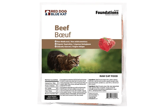 Red Dog Blue Kat Beef Recipe Frozen Raw Cat Food - 4 x 1/4 lb Tray - The Pet Source