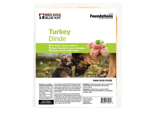 Red Dog Blue Kat Turkey Recipe Frozen Raw Dog Food - 4 x 1/4 lb Tray - The Pet Source
