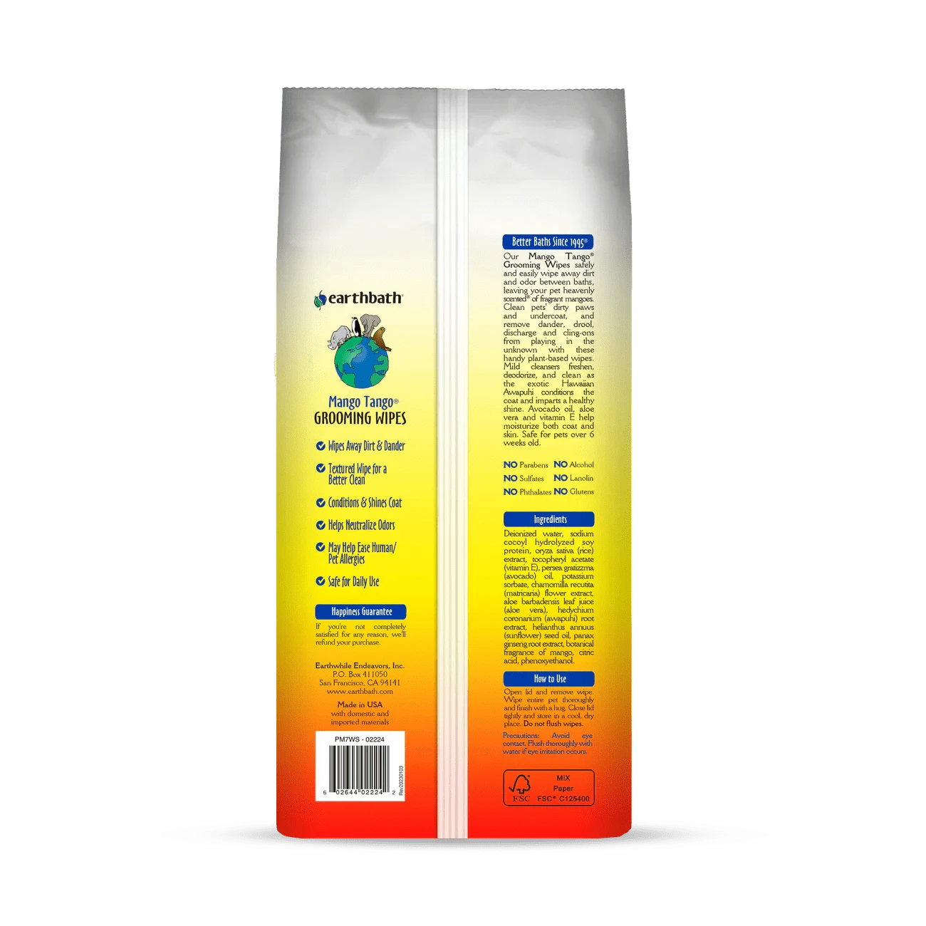 earthbath Grooming Wipes - Mango Tango - 100 Wipes - The Pet Source