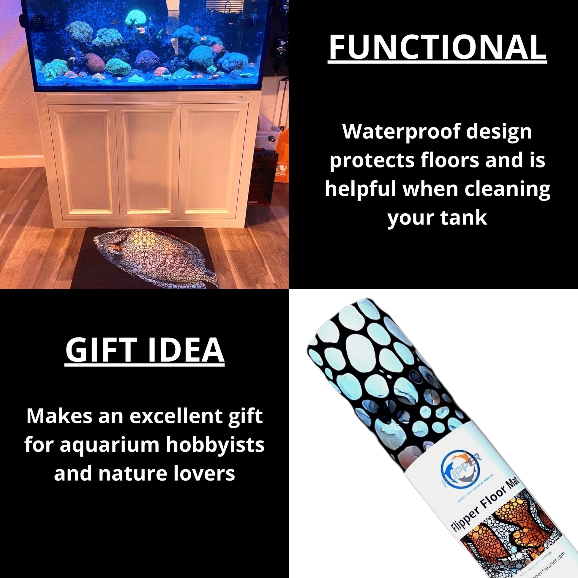 Flipper Aquarium Mat with Clownfish Artwork – waterproof and cushioned for Aquariums, Floor Mat, Desk Pad, and Decorative Gift for Hobbyists - The Pet Source
