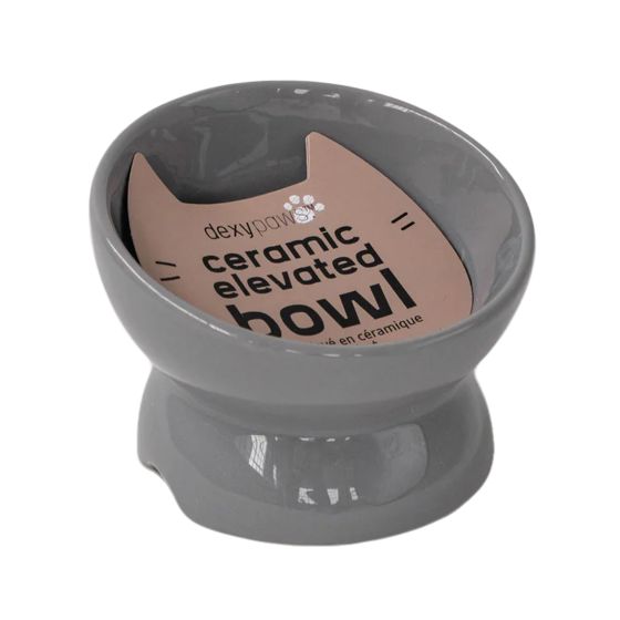Dexypaws Ceramic Cat Elevated Bowl - Grey - The Pet Source