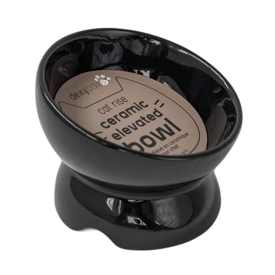 Dexypaws Cat Ceramic Elevated Bowl - Black - The Pet Source