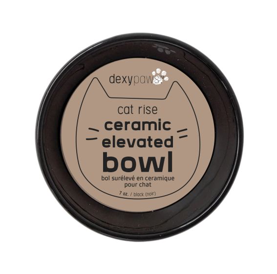 Dexypaws Cat Ceramic Elevated Bowl - Black - The Pet Source