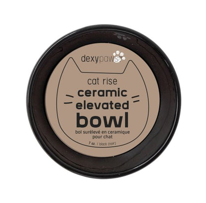 Dexypaws Cat Ceramic Elevated Bowl - Black - The Pet Source
