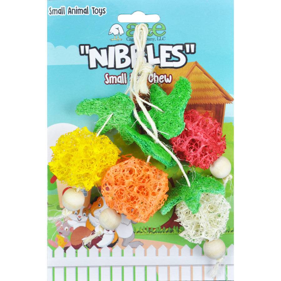 A & E Cages Nibbles Small Animal Loofah Chew Toy Bunch of Fruits - The Pet Source