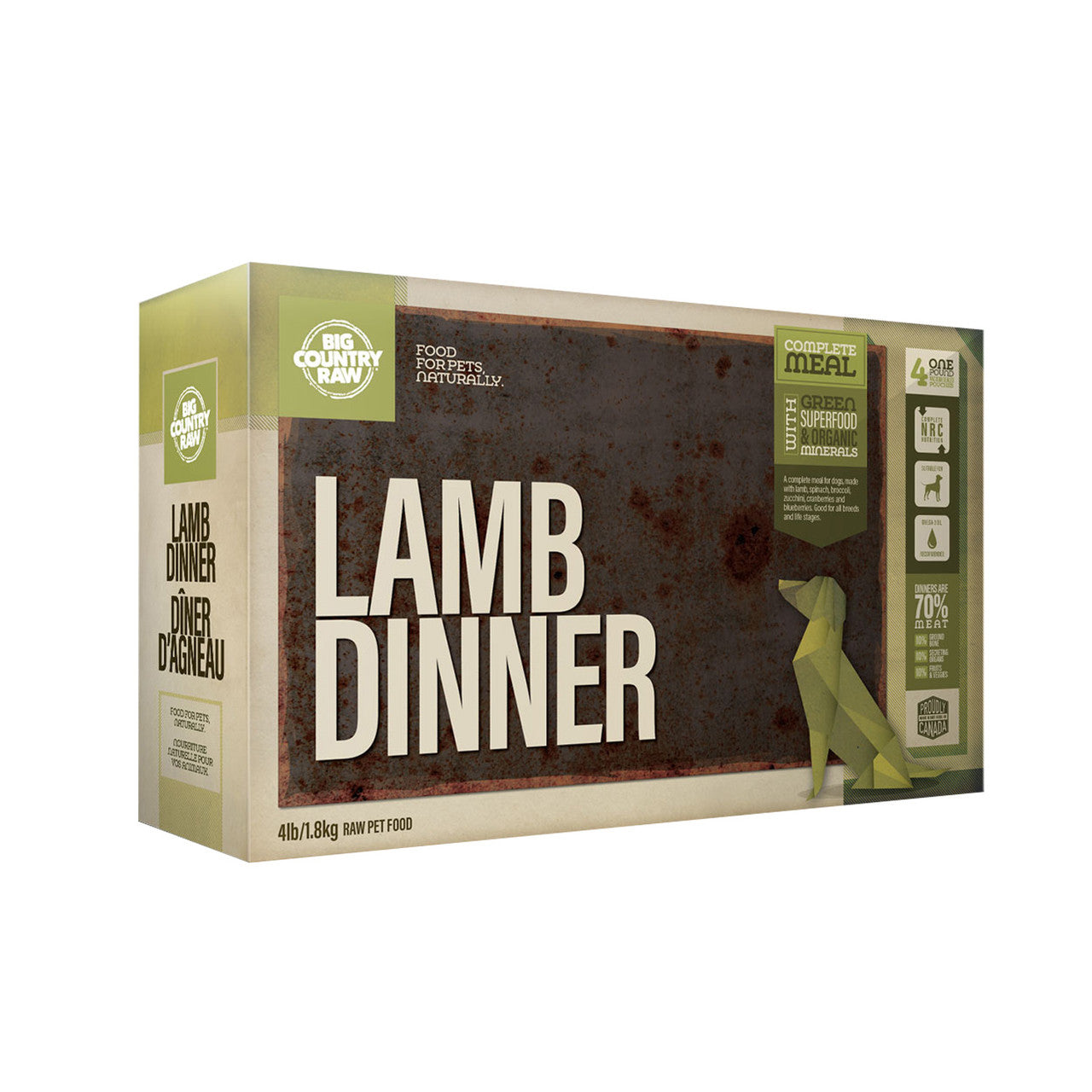 Big Country Raw Lamb Dinner Carton Raw Frozen Dog Food - 4lb