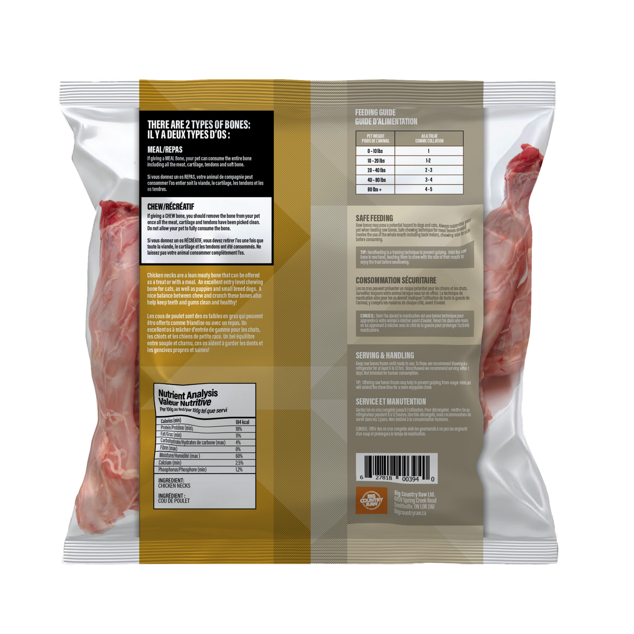 Big Country Raw Frozen Chicken Neck for Cats and Dogs - 1lb