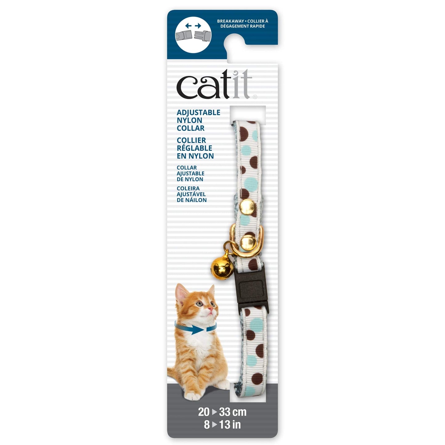 Catit Adjustable Breakaway Nylon Collar with Rivets - White with Polka Dots - 8-13in - The Pet Source
