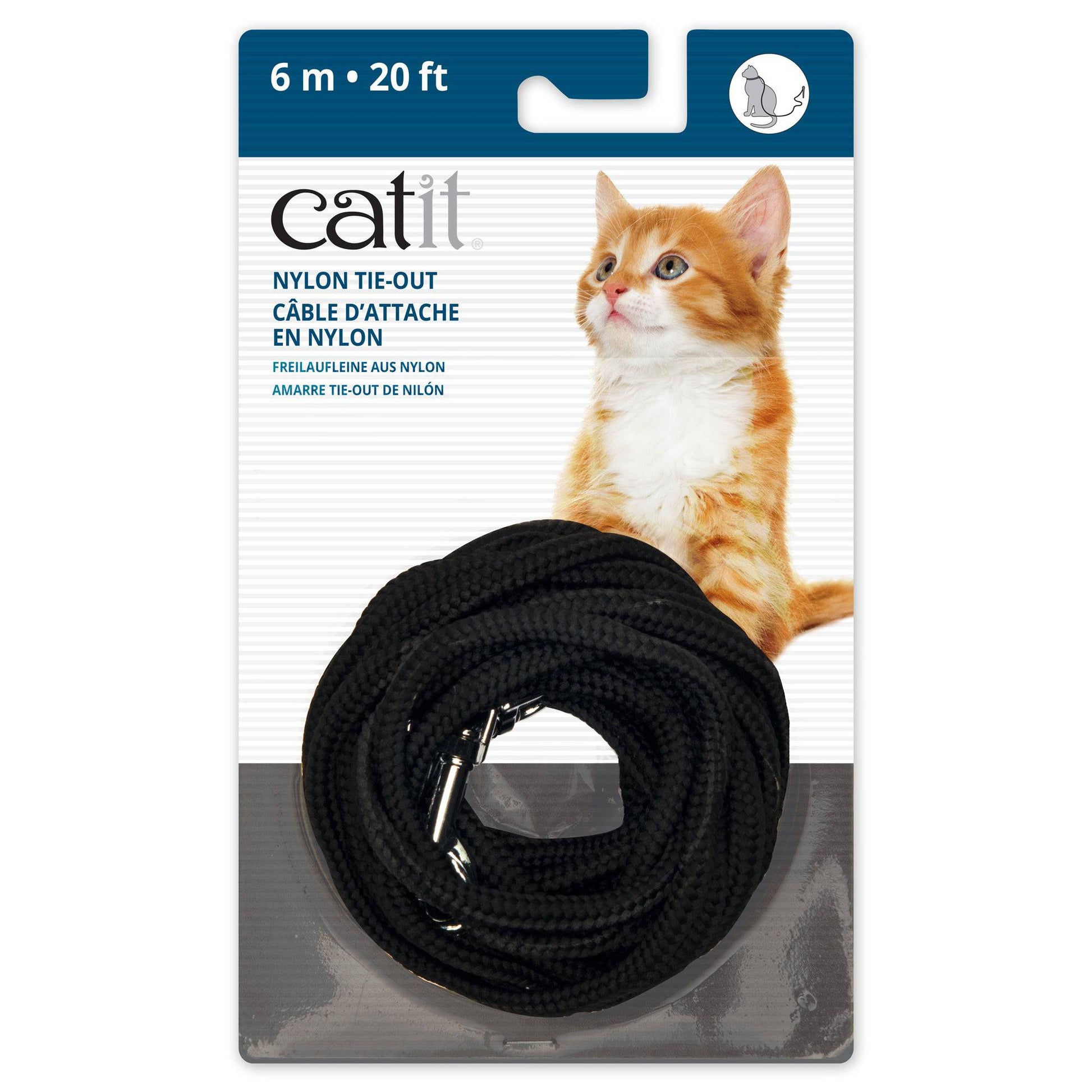 Catit Nylon Tie-out - Black - 20ft - The Pet Source