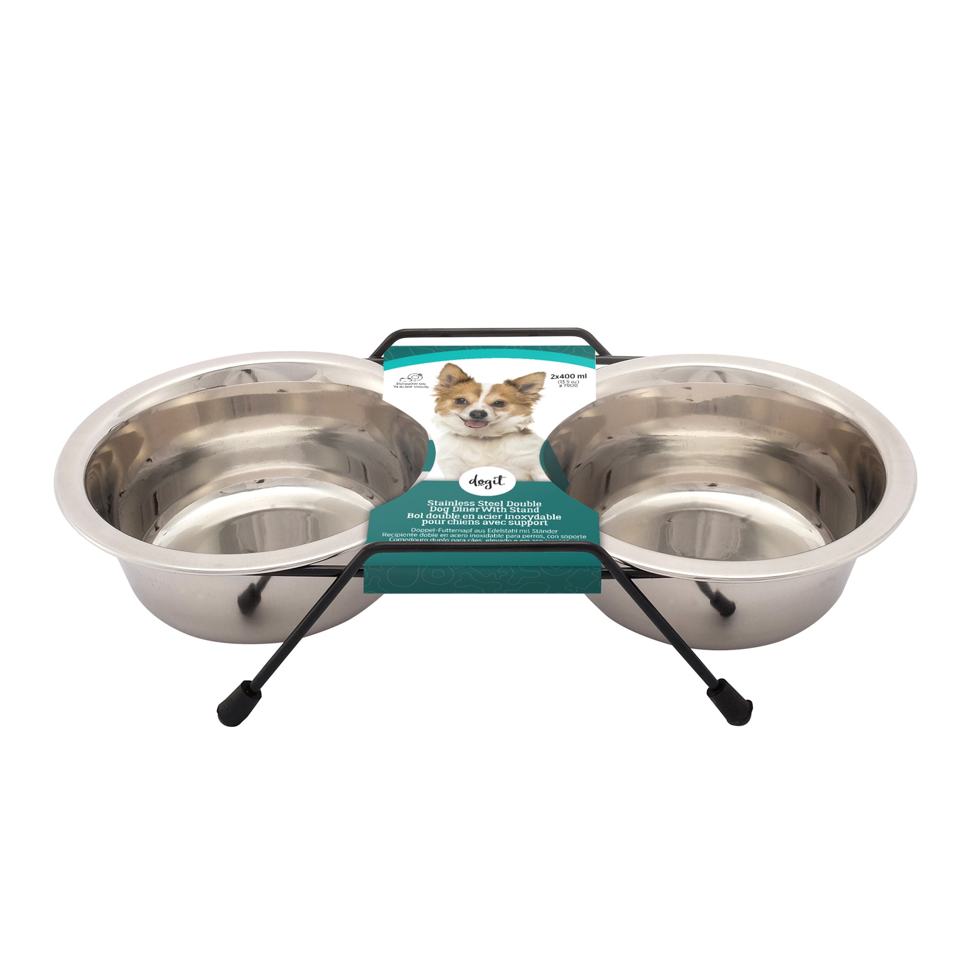 Dogit Stainless Steel Double Dog Diner - Small - 2 x 400ml Bowls and Stand - The Pet Source