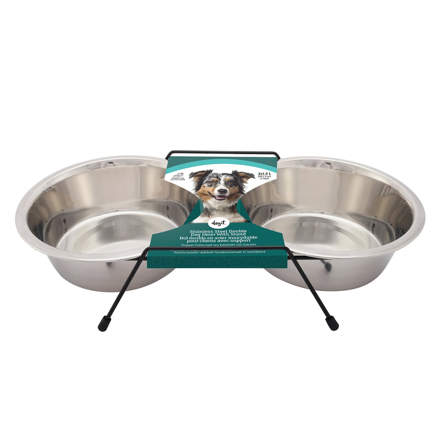 Dogit Stainless Steel Double Dog Diner - Large - 2 x 1.5L Bowls and Stand - The Pet Source