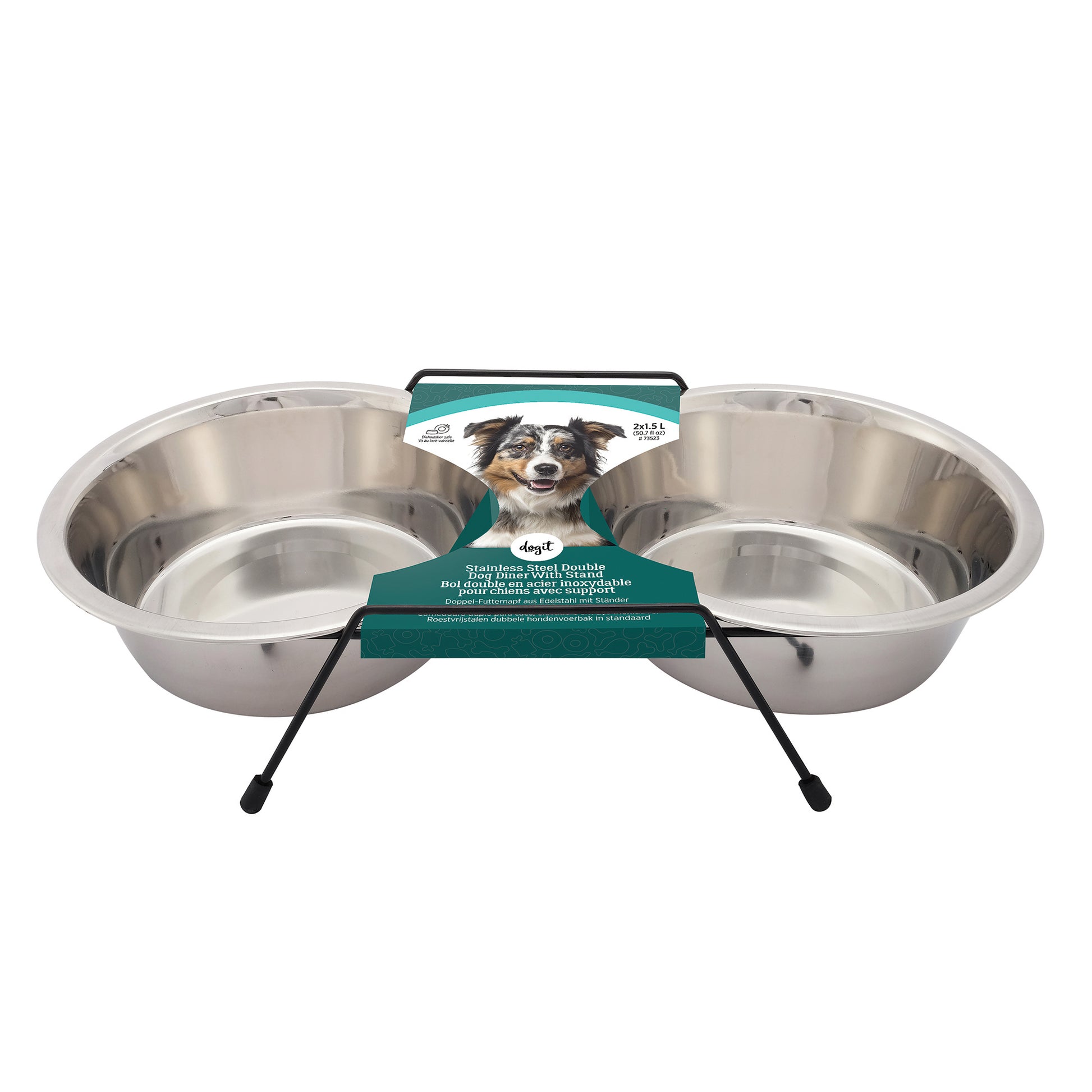 Dogit Stainless Steel Double Dog Diner - Large - 2 x 1.5L Bowls and Stand - The Pet Source