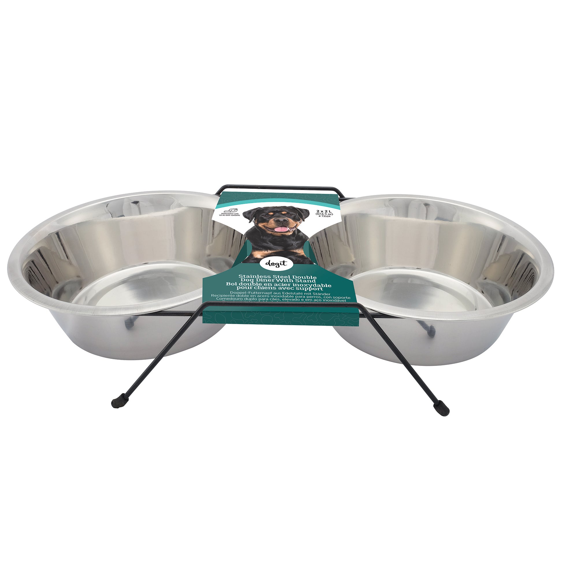 Dogit Stainless Steel Double Dog Diner - Extra Large - 2 x 2L Bowls and Stand - The Pet Source