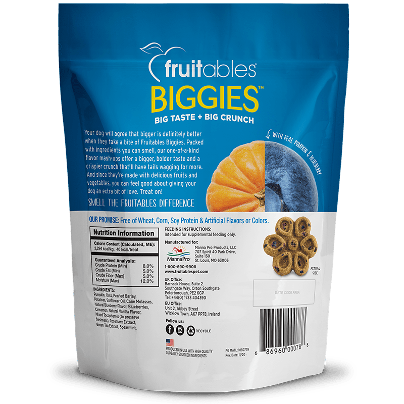 Fruitables Biggies Pumpkin & Blueberry Dog Treats - 16 oz - The Pet Source