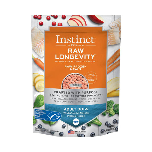 Instinct Raw Longevity Frozen Bites Adult Dog Food Wild-Caught Alaskan Pollock - 4lb - The Pet Source