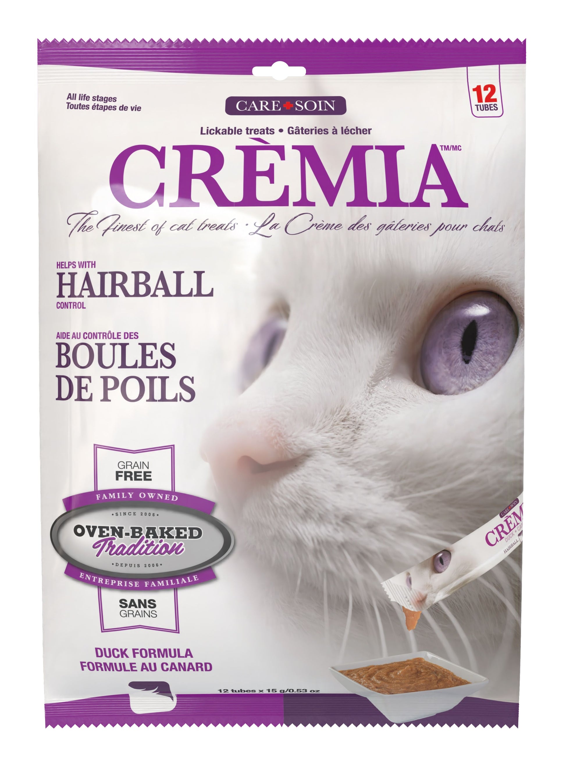 Oven Baked Tradition Crèmia Lickable Treats Hairball Duck Cat - 12 Tubes - The Pet Source