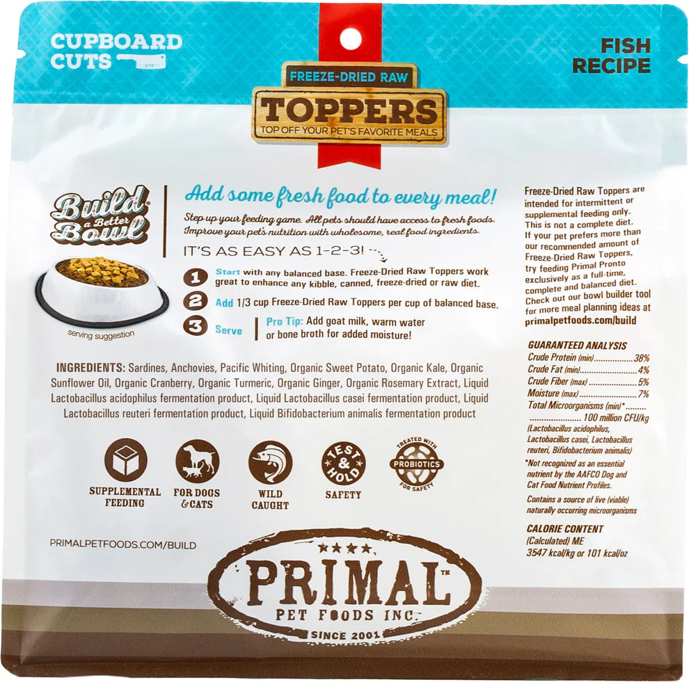 Primal Cupboard Cuts Freeze Dried Raw Toppers for Cat & Dog Fish Recipe - 3.5oz - The Pet Source